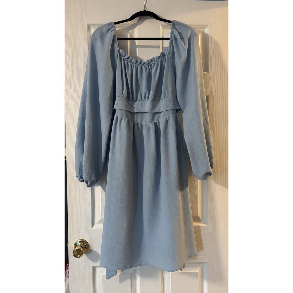 Peasant Light Blue Dress Sz L Large Long Sleeve Summer Breezy Coastal Lined Zip
